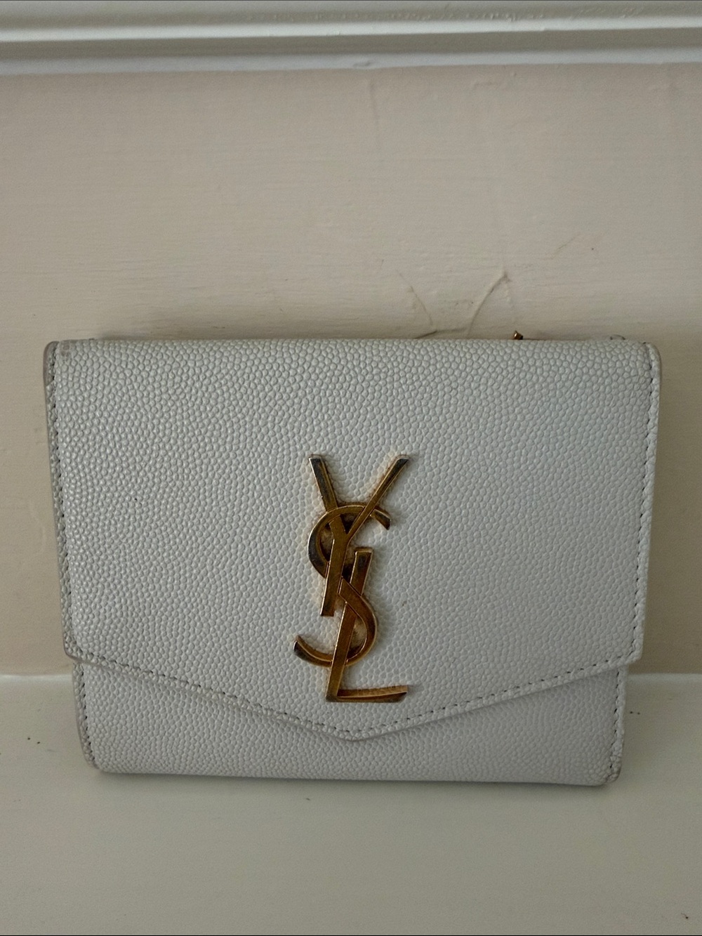 SLEEK VSL Laurent White Pebbled Leather Compact Bifold Wallet wi/ Gold VSL